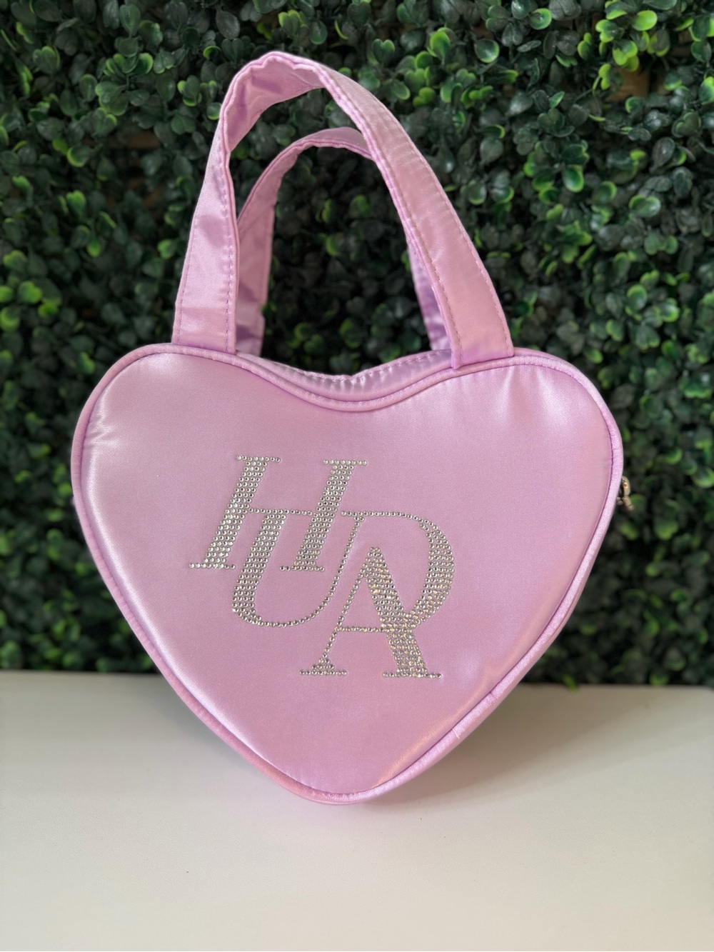 Huda beauty lilac heart shaped purse/bag (New)